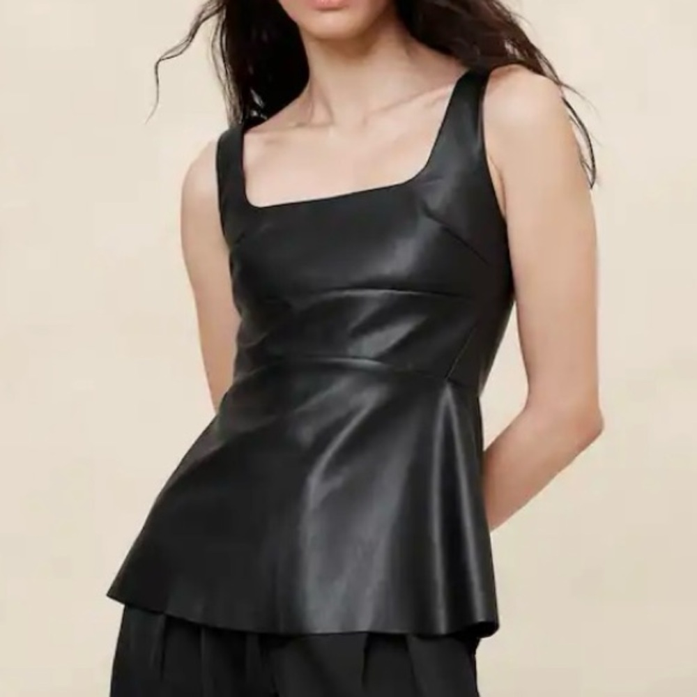 Banana Republic Factory Black Faux Leather Peplum Tank